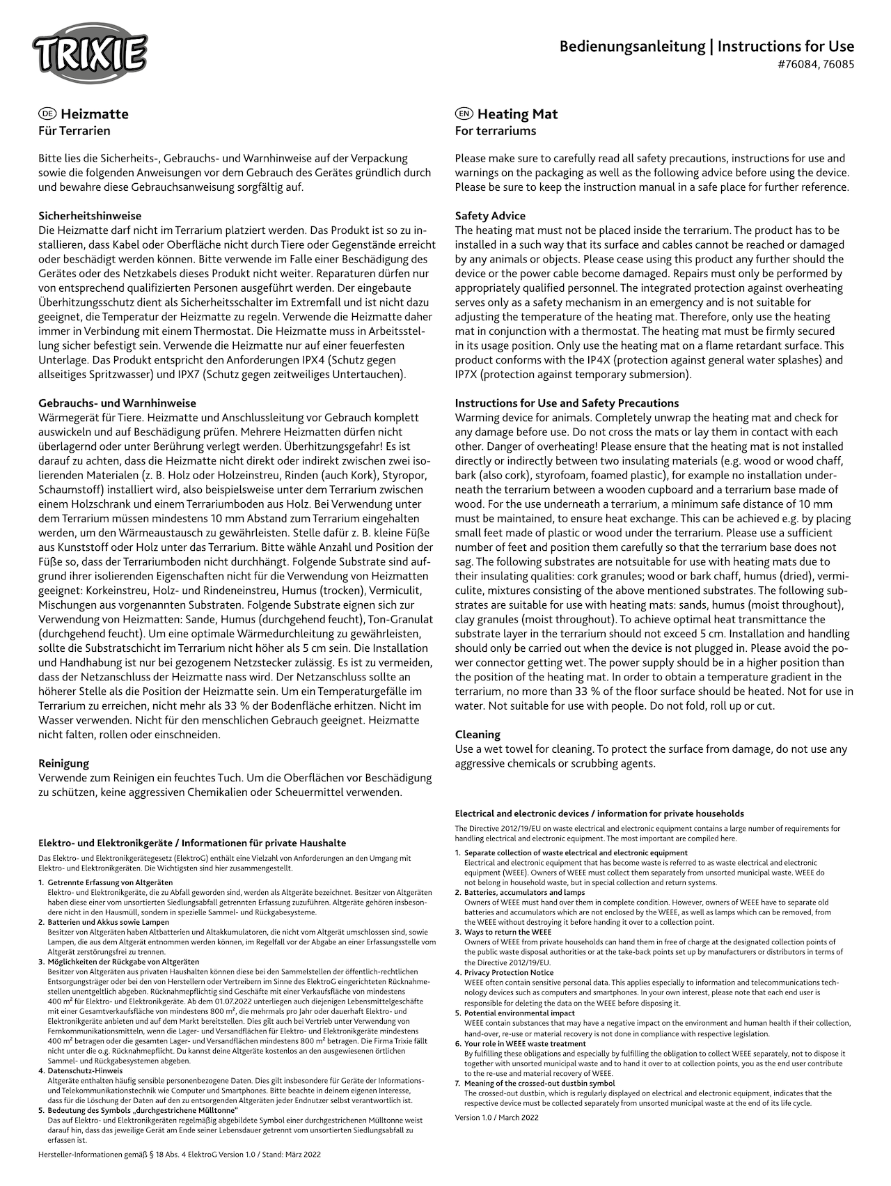 Anleitung Heizmatte 76084 und 76085